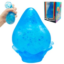 Yeefunjoy Raindrop Stress Balls, Squishy Sensory Fidget Toy Glitter Raindrop Squeeze Balls with Removable Base, Water Drop Slow Rebound Squishy for Kids Adult Stress Relief Party Bag Fillers (Blue)