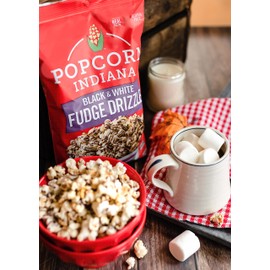 Popcorn Indiana Black & White Fudge Drizzle Chocolate Popcorn (6 oz Bags – 6 Pack) Pre-Popped Popcorn Made with Real Cocoa, Gluten Free, No Artificial Flavors, Perfect for Movie Nights or Snacks