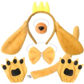 HAASIKI 5PCS Dog Man Costume Set,Puppy Dog Costume Set, Include Dog Ears Headband Dog Nose Dog Tie and Dog Gloves for Kids Men Women World Book Day Dress Up