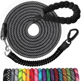 Long Dog Leash 15 FT: Heavy Duty Rope Leashes for Dogs Training with Swivel Lockable Hook Reflective Threads Bungee and Padded Handle - Dog Lead for Large Small Medium Dogs Outside Walking Hiking