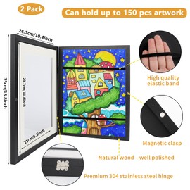 Kids Art Frames Front Opening A4, Childrens Artwork Display Picture Frame, Display Pictures in Portrait or Landscape, Artwork Display Storage Frames For Children Drawing Crafting,Black (2, Black)