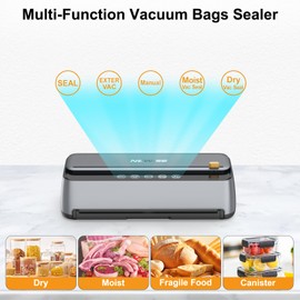 Newise Automatic Vacuum Sealer, 85kpa Vacuum Food Sealer with Double Pump, Food Vacuum Sealing Machine with Cutter & Accessory Hose for Dry/Moist Food, No Press Cover Design with Kit Bags