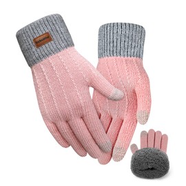 FORVEVO Women's Winter Gloves with Fleece Lining, Touchscreen Warm Soft Knitted Gloves, Thermal Winter Gloves Women, pink