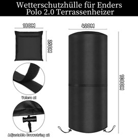 Weather Cover 42 x 42 x 108 cm for Enders Patio Heater, Patio Heater, Tear-Resistant 420D Oxford Fabric, Waterproof, Windproof, UV-Resistant, Heater Cover, Black