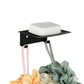 Soap Dish for Shower, 4 Slot Self-Adhesive Soap Holder for Bathroom, Wall Mounted Shower Soap Holder with Hook, Stainless Steel Soap Tray Black