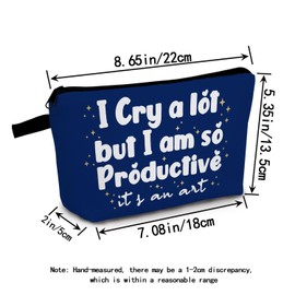 MoCaliduccious "I Cry a lot but I am so Productive Text Print Women Makeup Bag Outdoor Travel Fashion Cosmetic Bag Small Zipper Toiletry Kit Organizer