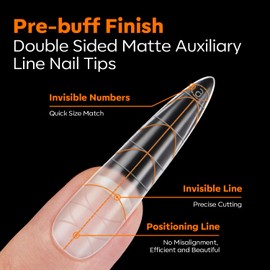 Modelones Nageltips 216 Stück- Full Cover Nail Tips Set, Soft Gel Tips Set, Buff PMMA Harz Nagelspitzen, Künstliche Nägel Zum Aufkleben Nail Art DIY, mit Maßstab, Lang Spitze Mandel