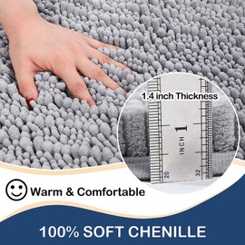 OLANLY Luxury Chenille Bath Mat, Extra Soft Thick Absorbent Shaggy Bathroom mat, Non-Slip Machine Wash Dry Plush Bath Mats for Bathroom, Shower, and Tub (24"x16", Light Grey)