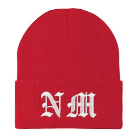 Trendy Apparel Shop New Mexico NM Old English Embroidered Long Cuff Beanie - Red