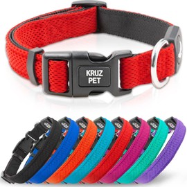 Kruz Original Heavy-Duty Adjustable Dog Collar - Ultra Soft Padding, Lifetime Durability, Comfortable Collar for Large, Medium, and Small Dog Breeds (Red/Small)