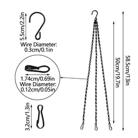 2Sets Hanging Basket Chains Hanging Flower Pot Chains, 3 Point Hanging Chains, Plant Basket, Lantern, Decorative Hanging Chain Sets 20 Inch, Black