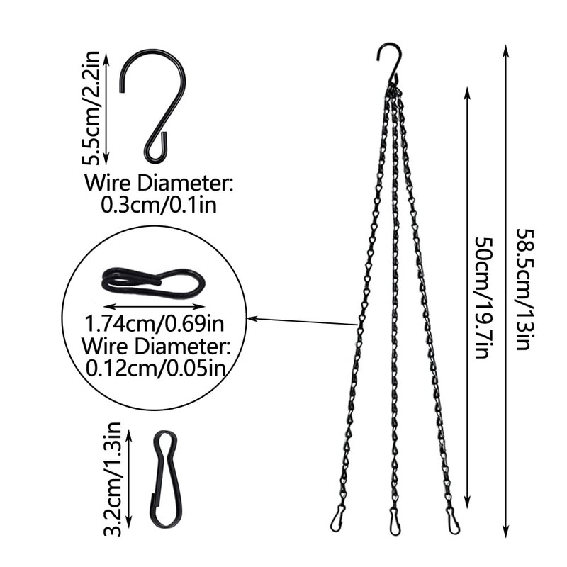 2Sets Hanging Basket Chains Hanging Flower Pot Chains, 3 Point