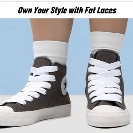 Puzeam 5/8" Wide Fat Shoe Laces for Sneakers Upgrade Tight Weave Flat Thick Shoelaces for Skate Shoes 2 Pair Premium Replacements Fat Laces for Men and Women (White, 55 Inches)