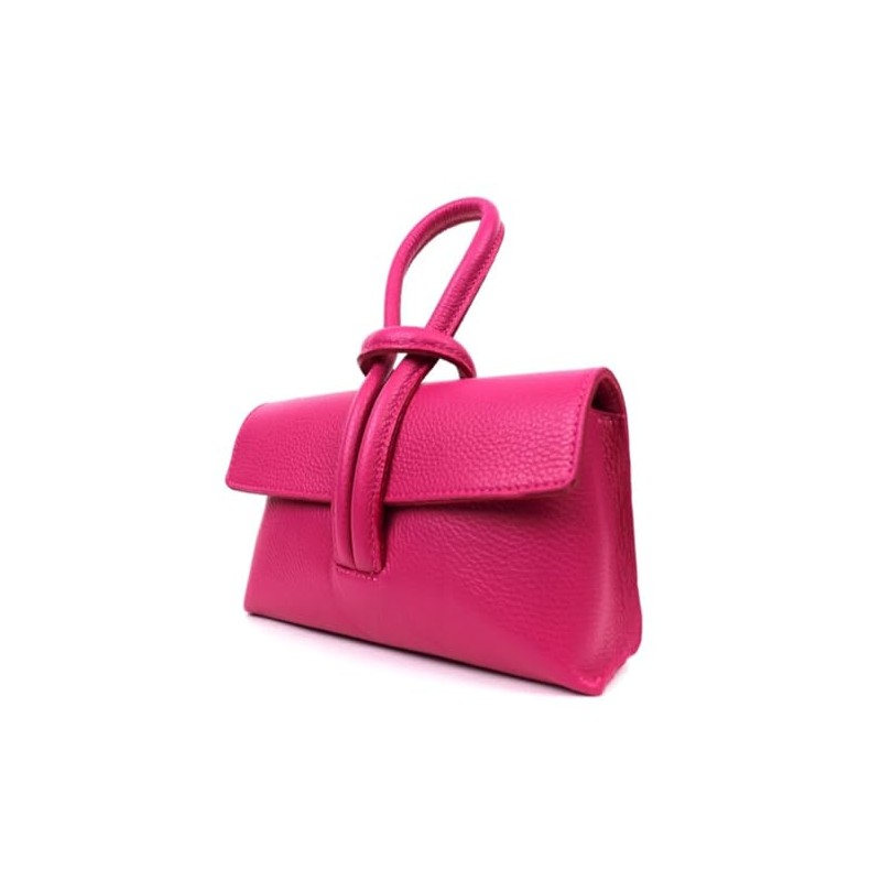 LeahWard Women's Leather Clutch Bag With Loop Handle (Fuchsia)