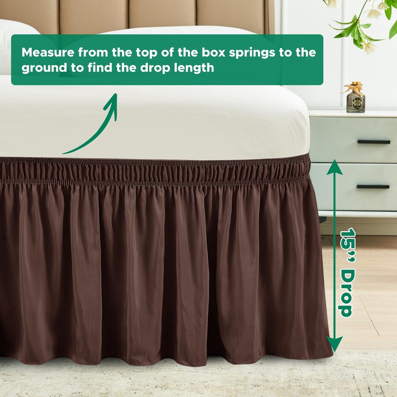 Biscaynebay Wrap Around Bed Skirts for Queen Beds 15" Drop,