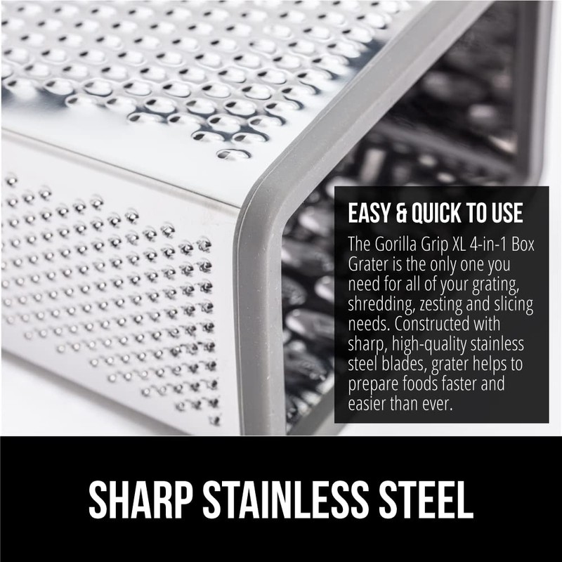 GORILLA GRIP 4-Sided 100% BPA-Free Cheese Grater With Container, Stainless