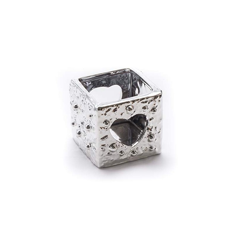 DARO DEKO Ceramic Tea Light Holder Silver Heart 7.5 x
