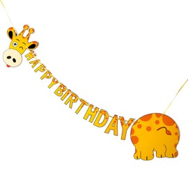 Giraffes Birthday Banner Boys Girls Kids, Safari Animals Happy Birthday Banner Cartoon Giraffe Bunting Garland Wild Birthday Decorations, Jungle Theme Party Banners for Baby Shower Supplies