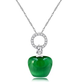 Uloveido Dainty Platinum Plated Dark Green Cubic Zirconia Stone Apple Shape Pendant Necklace for Women Y1953