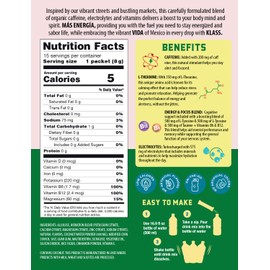 KLASS VIDA Hydration + Energy Electrolyte Drink Mix – Strawberry Watermelon Agua Fresca Flavor | Sugar-Free Powder with Caffeine, L-Theanine, Coconut Water & Minerals | 15 Single-Serve Stick Packs