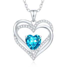 CDE Women's Necklace Gifts For Her Heart Necklace 925 Sterling Silver Birthstone Necklaces For Women Jewellery Heart Pendant Valentine's Day Wedding Anniversary Birthday Wife Girlfriend Mum Sister Girl