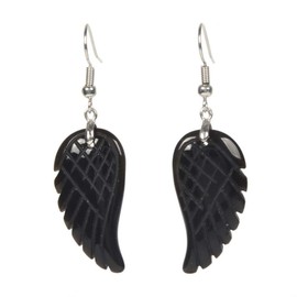 Natural Black Obsidian Gemstone Crystal Healing Reiki Chakra Handmade Angel Wing Dangle Earrings