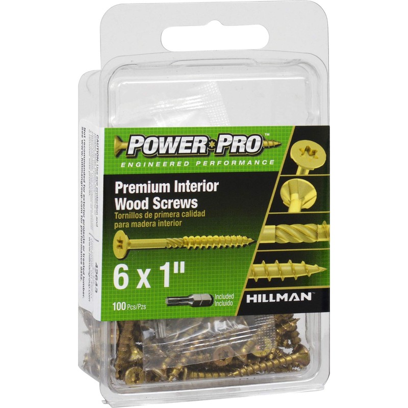 Power Pro 42643 Wood Screws, 6 x 1, Yellow, 100