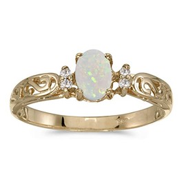 10k Yellow Gold Oval Opal And Diamond Ring (Size 7)