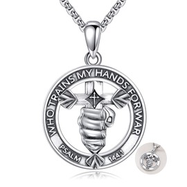 Schwert-Kreuz-Halskette Sterling Silber Psalm 144:1, der meine Hände für den Krieg / das Schwert des Geistes trainiert Anhänger Halskette Jesus Christus Bibel religiöse Schmuck Geschenke für Männer