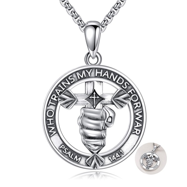 Schwert-Kreuz-Halskette Sterling Silber Psalm 144:1, der meine Hände für den