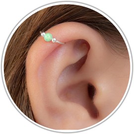 Green Opal Silver Helix Cartilage Earring Hoop - 925 Sterling Silver hoop -Tiny 3mm Green Opal - Handmade Thin 20 Guage Gold Piercing Hoop