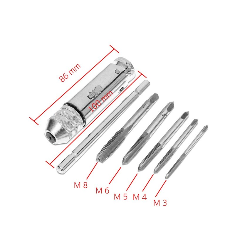Tap Handle, Screw Tap, T-shaped Handle, Adjustable, Universal M3-M8 Set