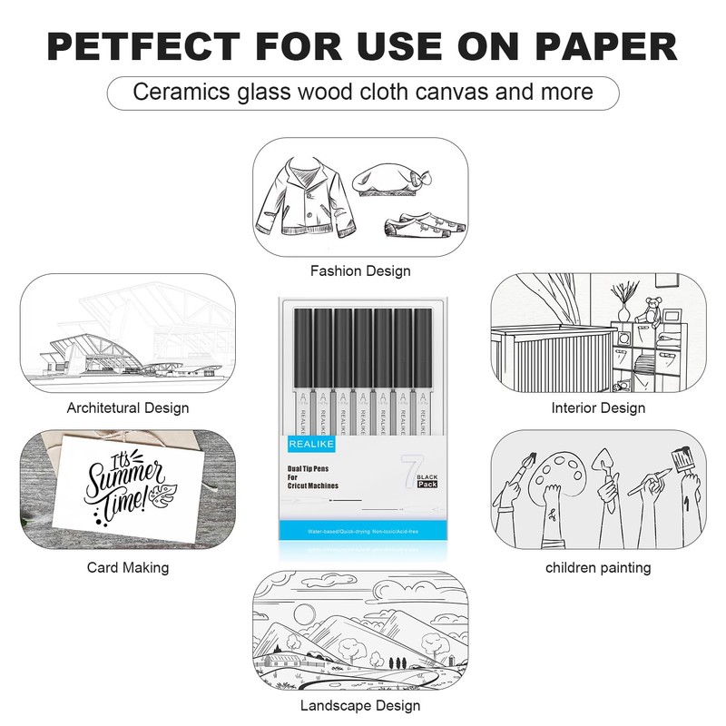 REALIKE Black Dual Tips Marker Pens for Cricut Maker 3/Maker/Explore