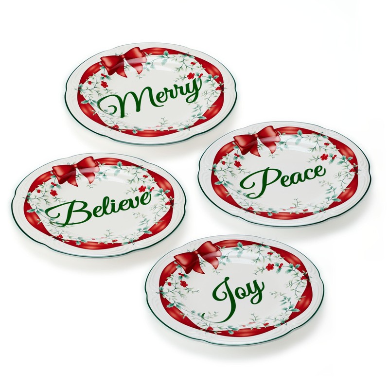 Pfaltzgraff Winterberry Red Ribbon Salad Plates, Set Of 4