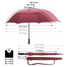 G4Free 62 Inch Large Automatic Open Golf Umbrella Extra Oversize Double Canopy Vented Windproof Stick Umbrellas Waterproof (Wine Red)