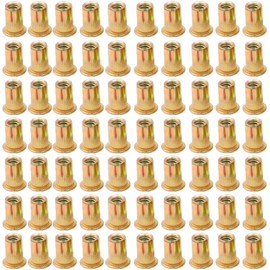 LCOUACEO Rivet Nuts M4 Blind Rivet Nuts, Pack of 150 Flat Head Threaded Sleeves Screw-In Nut, Carbon Steel Colour Zinc Rivet Nuts M4 Countersunk Head for Metal Plastic (9 mm x 11 mm)