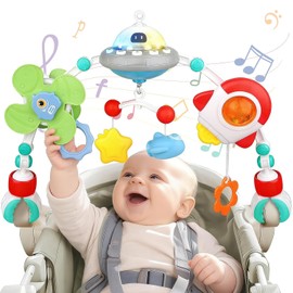 XIAOYANGKEJI Juguete de Carriola, Juguetes Colgantes Ajustable con Música y Luces, Juguete Asiento de Coche para Niños Multifunción, Juguetes Sensoriales para Sillas de Coche, Camas, Carriola
