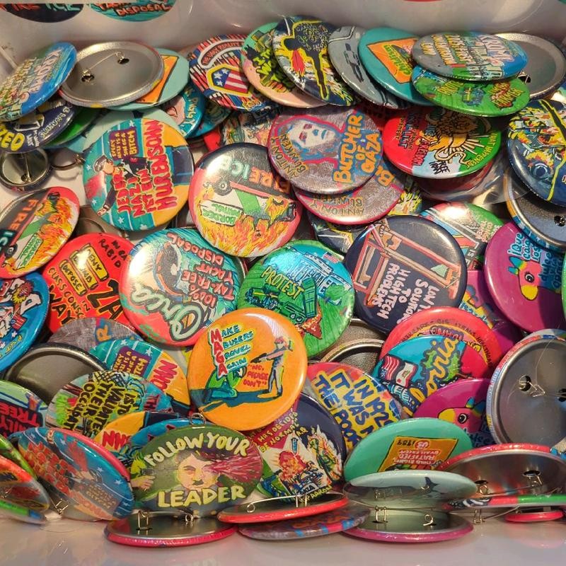 2025 PROTEST PINS -Hand pressed by Sentient Dirt:_Low Tech Solutions_magnet