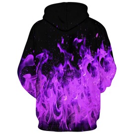 Men Women Oversized Hooded 3D Print Black Purple Fire with Flame Unique Design for Adults Male Winter Warm Fleece Long Sleeve Hoodie Pullover 80 90s Sports Casual Plus Size Clothing XXXXL 4XL