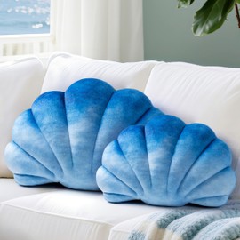 AELS Shell Pillow Set of 2, Coastal Throw Pillows, Beach Ocean Nautical Themed Soft Decorative Throw Pillows, Cute Pillow for Couch Sofa Bed Living Room Bedroom Nursery, Ombre Blue
