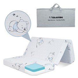 ESJAYING Trifold Pack and Play Mattress Pad, 38"x 26" Portable Baby Mattress for Pack N Play with Breathable Washable Cover, Gel Memory Foam Pack N Play Mattresses Topper Travel with Carry Bag