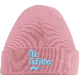 Hippowarehouse Fishing Gift for Him | The Codfather Embroidered Beanie Hat Pink with Baby Blue Stitch