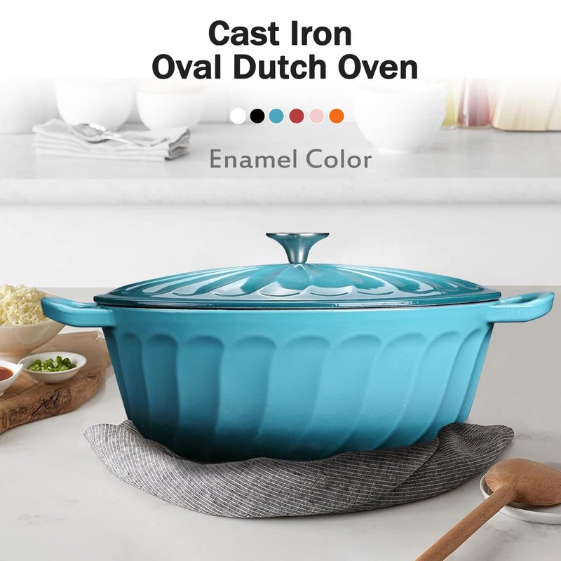 Enameled Oval Dutch Oven Pot with Lid, 7 QT Cast