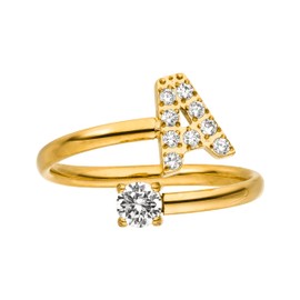 Purelei® Letter Ring - Women's Ring Made of Durable Stainless Steel - Waterproof Rings - Adjustable Rings from Size 50 to 60 - Fashion Jewellery for Your Individual Look, Stainless Steel, Cubic