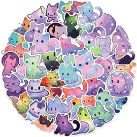 jixiejumo Cartoon Rainbow Starry Sky Cat Stickers 50 Pcs, Cute Kitty Vinyl Merch, Waterproof Sticker Pack for Water Bottle, Cup, Party, Gift