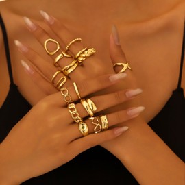 Saituo Home 16 Pieces Boho Joint Finger Rings, Ring Set, Stackable Finger Rings, Adjustable Vintage Boho Midi Rings, Suitable for Parties, Dating, Dances