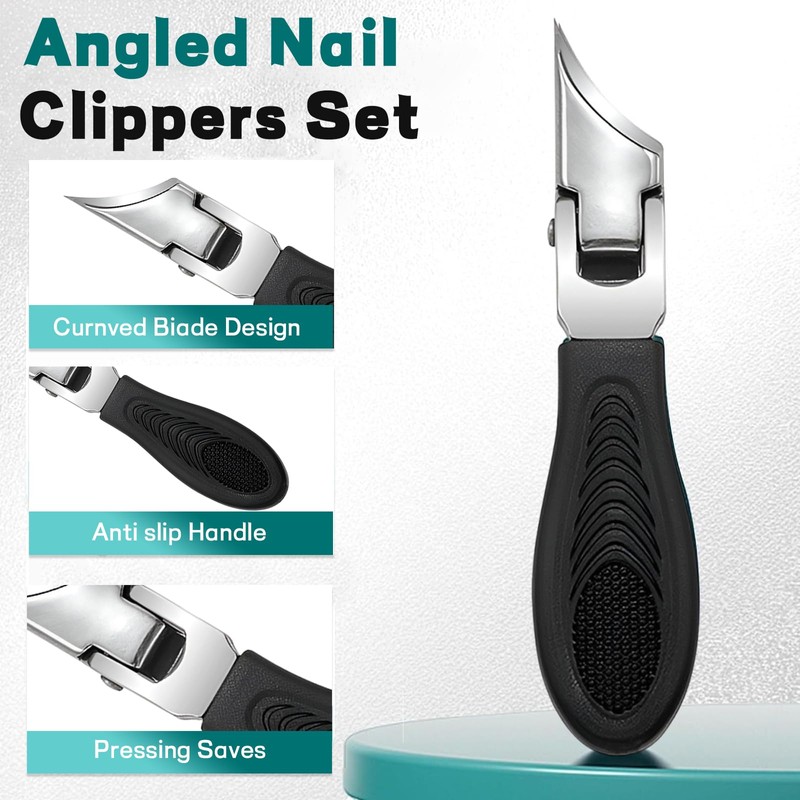 Schräger Nagelknipser mit Weiter Backenöffnung und Spritzschutz mit Nano-Nagelfeilen und