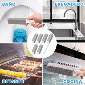 RONSXY 6 Pack Cepillo de Limpieza de Piedra Pómez, Limpiador Reemplazable de Inodoro, Escobilla de Baño de Piedra Pómez con Mango Largo, Cepillo para Limpiar la Cal, Hierro y óxido