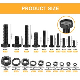 Hex Bolts and Nuts with Washers Set, 180 Pieces Machine Screws Threaded Screws with Hex Nuts and Washers Assortment Kit, Metric M4/M5/M6/M8/M10