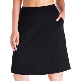 Yogipace Women's 4 Pockets UV Protection 20" Modest Knee Length Skirt Athletic Running Golf Tennis Skort Zippered Pockets, Black, Size XXL